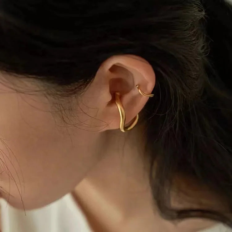 Simplicity Retro Ear Clip 14K Gold Plated Earrings Electroplate Geometric Earrings Twisted  Non Pierced Clip on Earrings