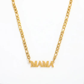 Joolim Jewelry 18K Gold Plated Stainless Steel Mama Letter Pendant Figaro Chain Necklace Wholesale Gift