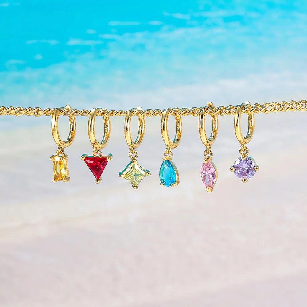New Arrival Geometric Zircon Earrings Colorful Tear Drop Earrings Crystal Huggie Hoop Water Drop Earrings for Women Girls