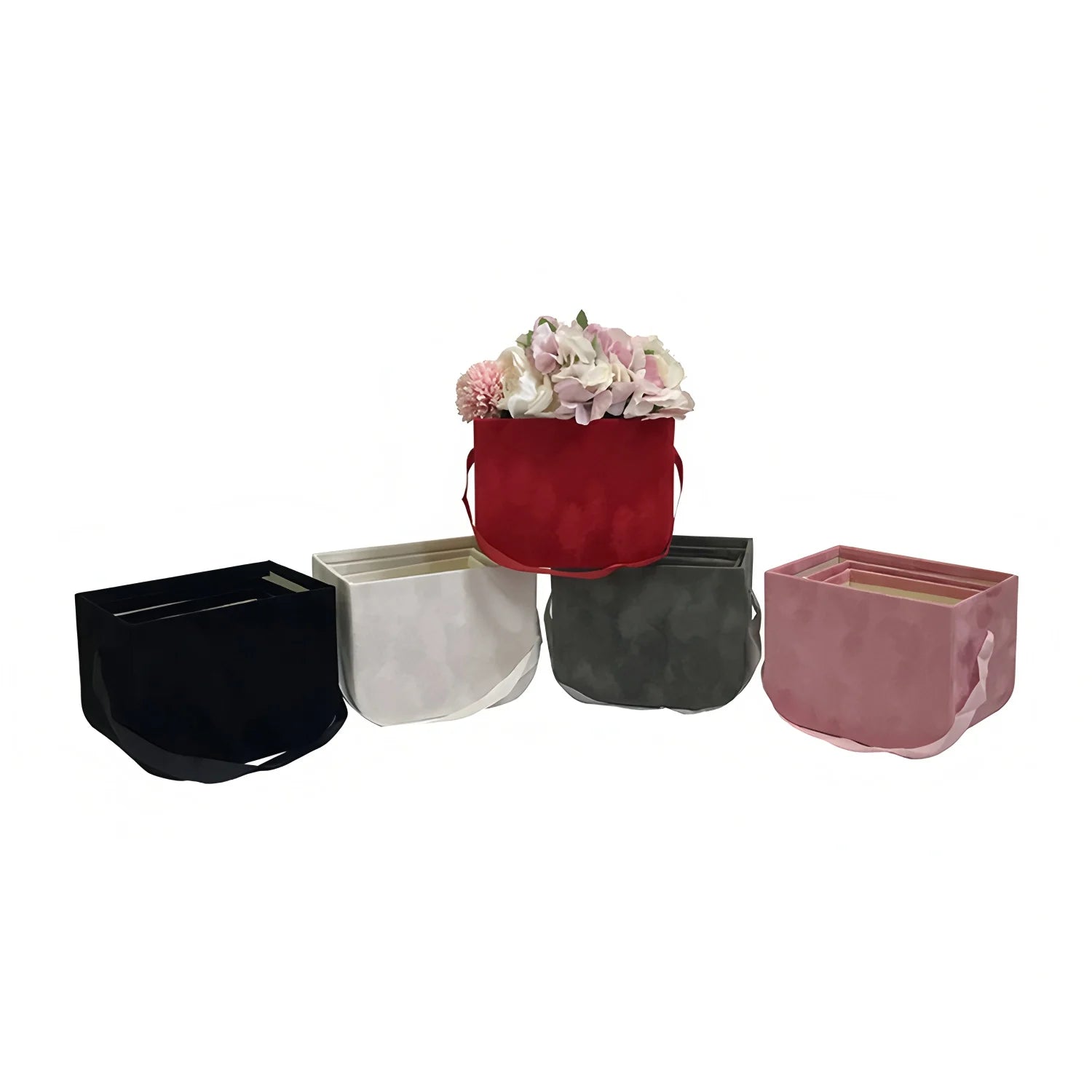 Velvet Hand-Held Small Flower Bucket Three-Piece Flower Set Everlasting Flower Soap Flower Box Wedding Souvenir Gift Box