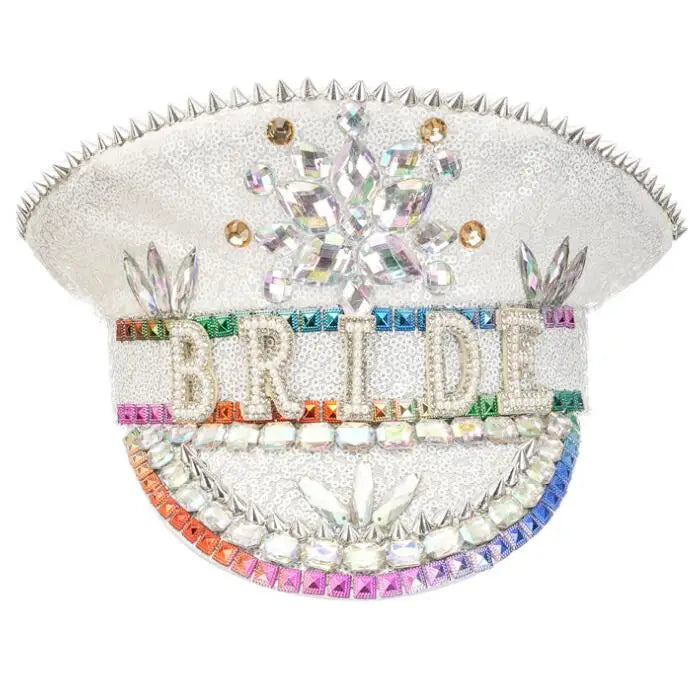 Ecowalson  Women Sequin Burning Silver Bride Hat Handmade Sailor Captain Sergeant Hat Birthday Festival Part Hat