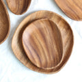 Household Kitchen Items Accessories Wooden Serving Plate Set Acacia Wood Irregular Shaped Dish and Plate
