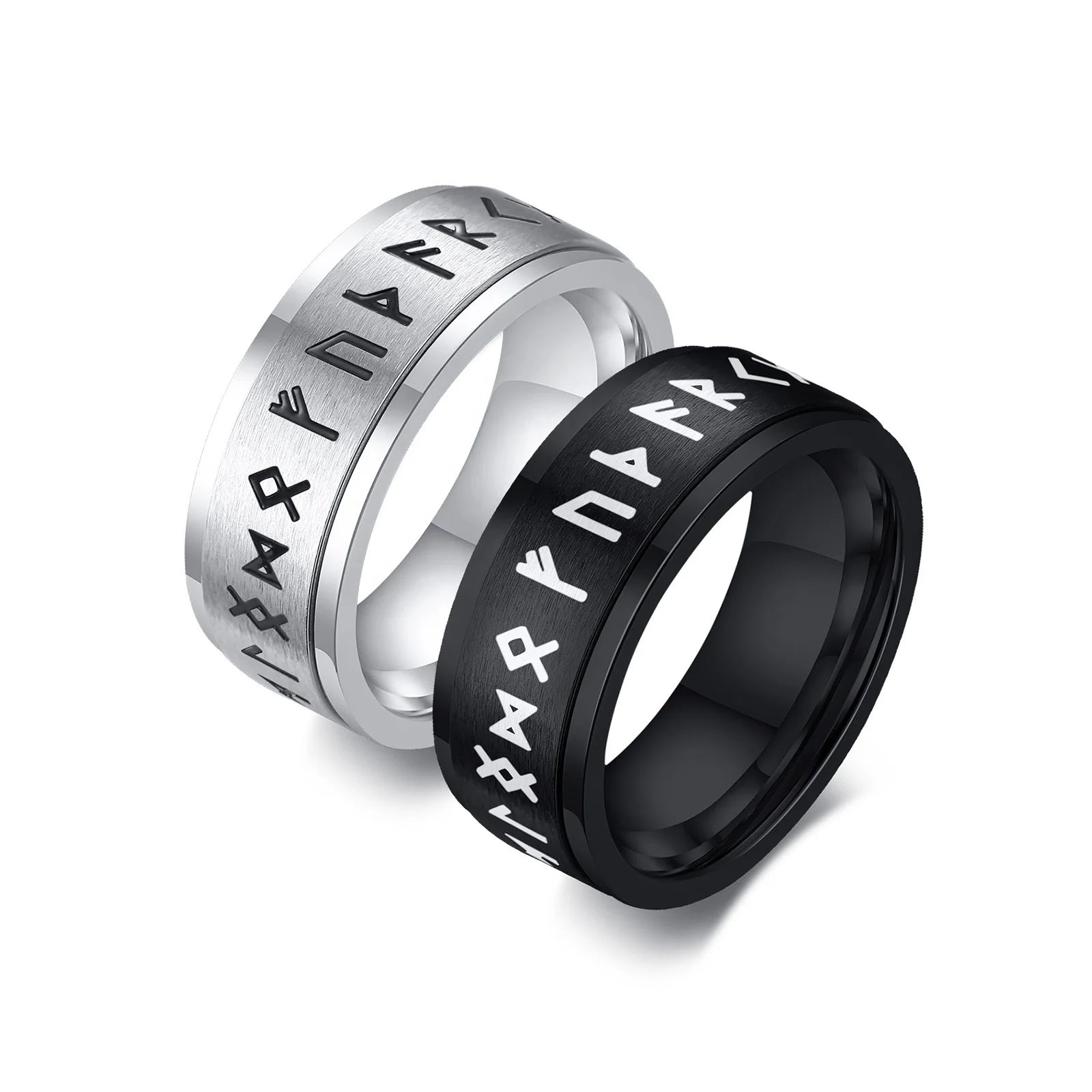 Exquisite Trendy Rotatable Ring 8mm Matte Finished Charm Ring Personalized Viking Bodyguard Symbol Ring for Men