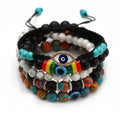 Handmade Bohemian Style Stackable Agate Stone Beads Turkish Blue Devil Eye Charm Punk Bracelet Children's Jewelry