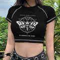 Tee Shirt Cotton Femme Women's Ringer Tee Crop Top Skull Print Clothes Crop Tops for Women Vintage