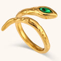 Dingran Waterproof Jewelry Snake Ring 18k Gold Plated Stainless Steel Adjustable Zircon Ring