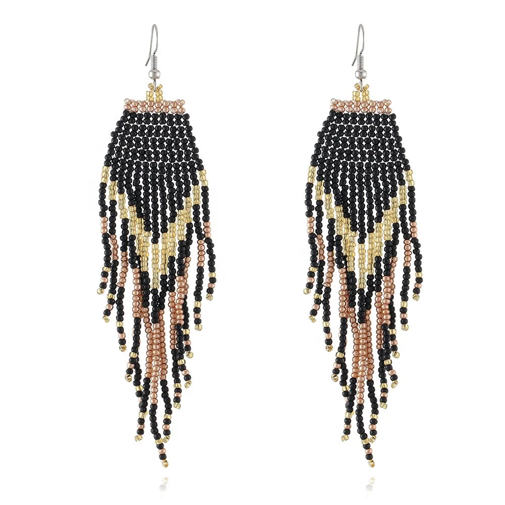 Handmade CHINTEN Brand Bohemian Style Drop Earrings with Long Tassels Seed Beads Made in Zhejiang for Unisex Fashion Jewelry