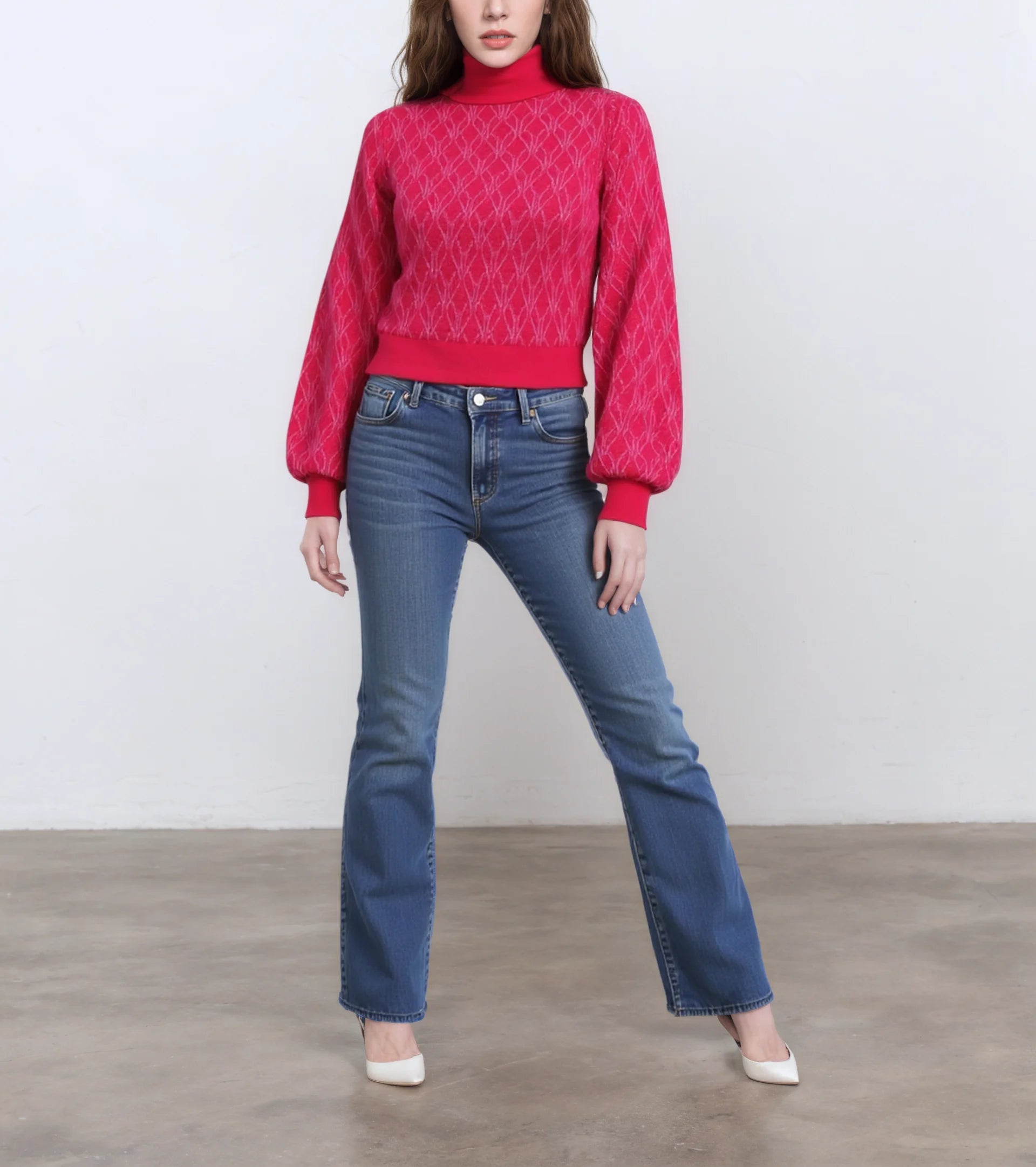 Red Vintage Ladies Soft Winter Essentials Appliques Flat Knitted Breathable Women Long Sleeve Pullover Sweater