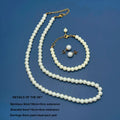 Fashion 6mm Round Pearl Chain Men Necklaces and Bracelet Pearl Stud Earrings 18k Gold Plated Stainless Steel Chain Bracelet Set