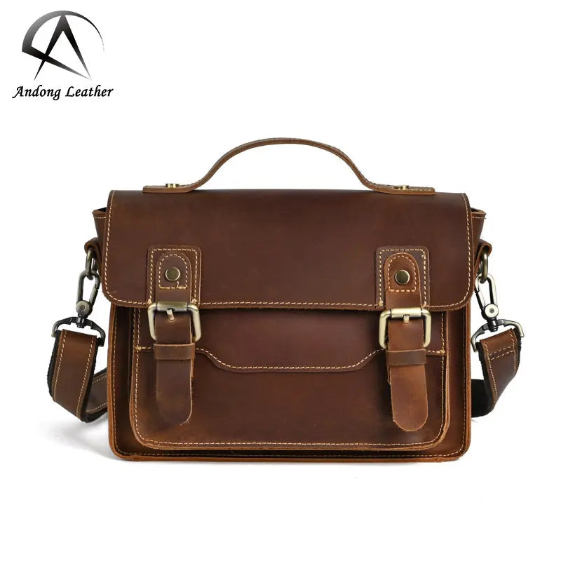 Andong Leather Shoulder Bag for Men Crossbody Bag Crazy Horse Leather Handbag Vintage Genuine Cow Leather Messenger Briefcase