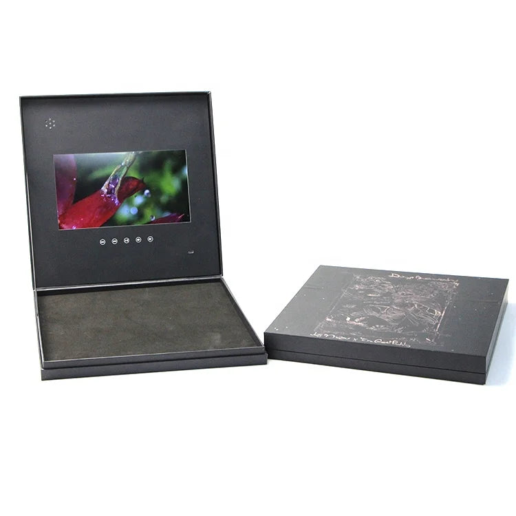 Handmade Custom Logo 10.1 Inch LCD Display Luxury Black Cardboard Folded Paper Video Gift Packaging Box Magnetic Control Switch