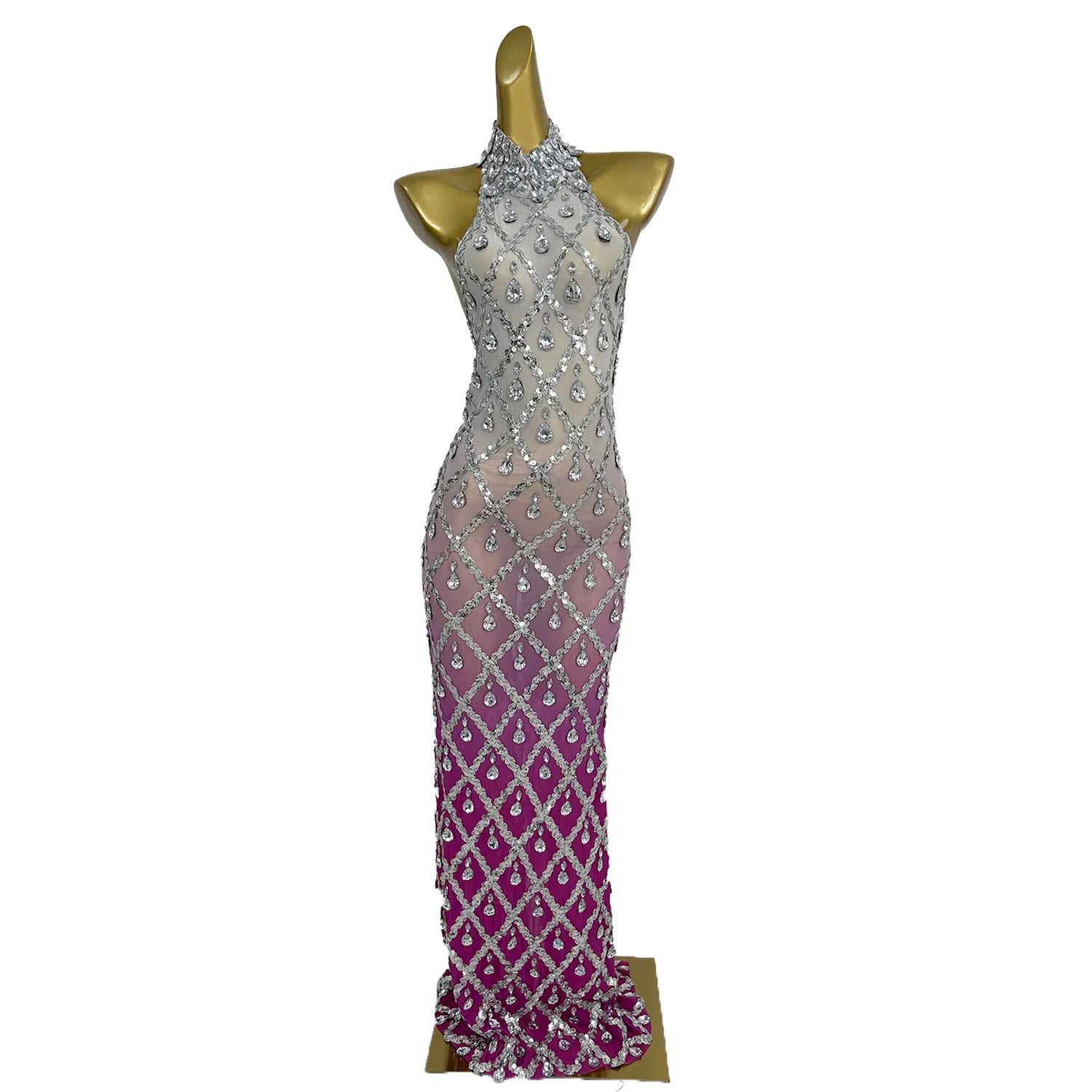 Sihaiyile Elegant Sleeveless Birthday Party Rhinestone Dress Sequin Evening Gowns Women Floor Length Banquet Prom Long Dress