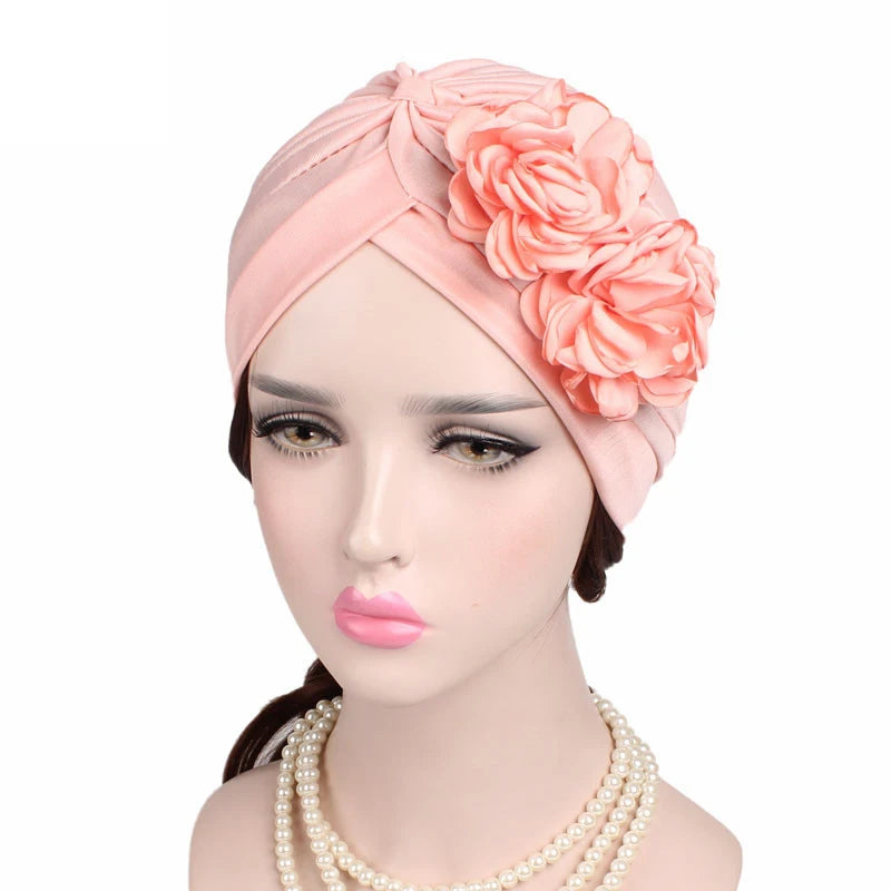 New Design Muslim Caps Wholesale Flower Accessories Turban Polyester Beauty Solid Color Turbans