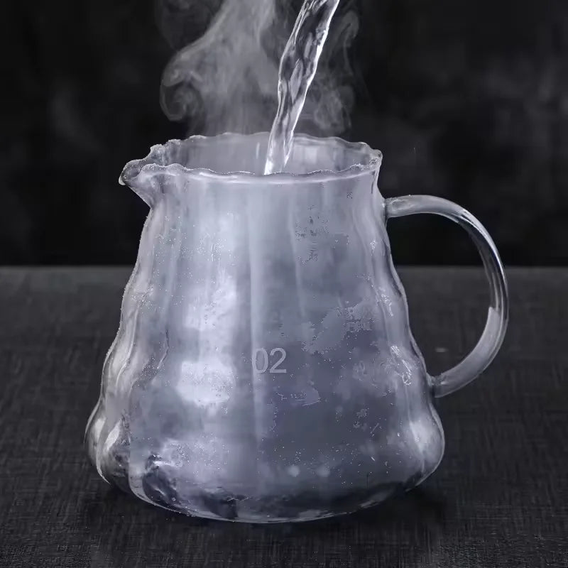 OEM/ODM Electroplated Smoke Grey Glass Coffee Server Pot Set Coffee Filter Cup Set