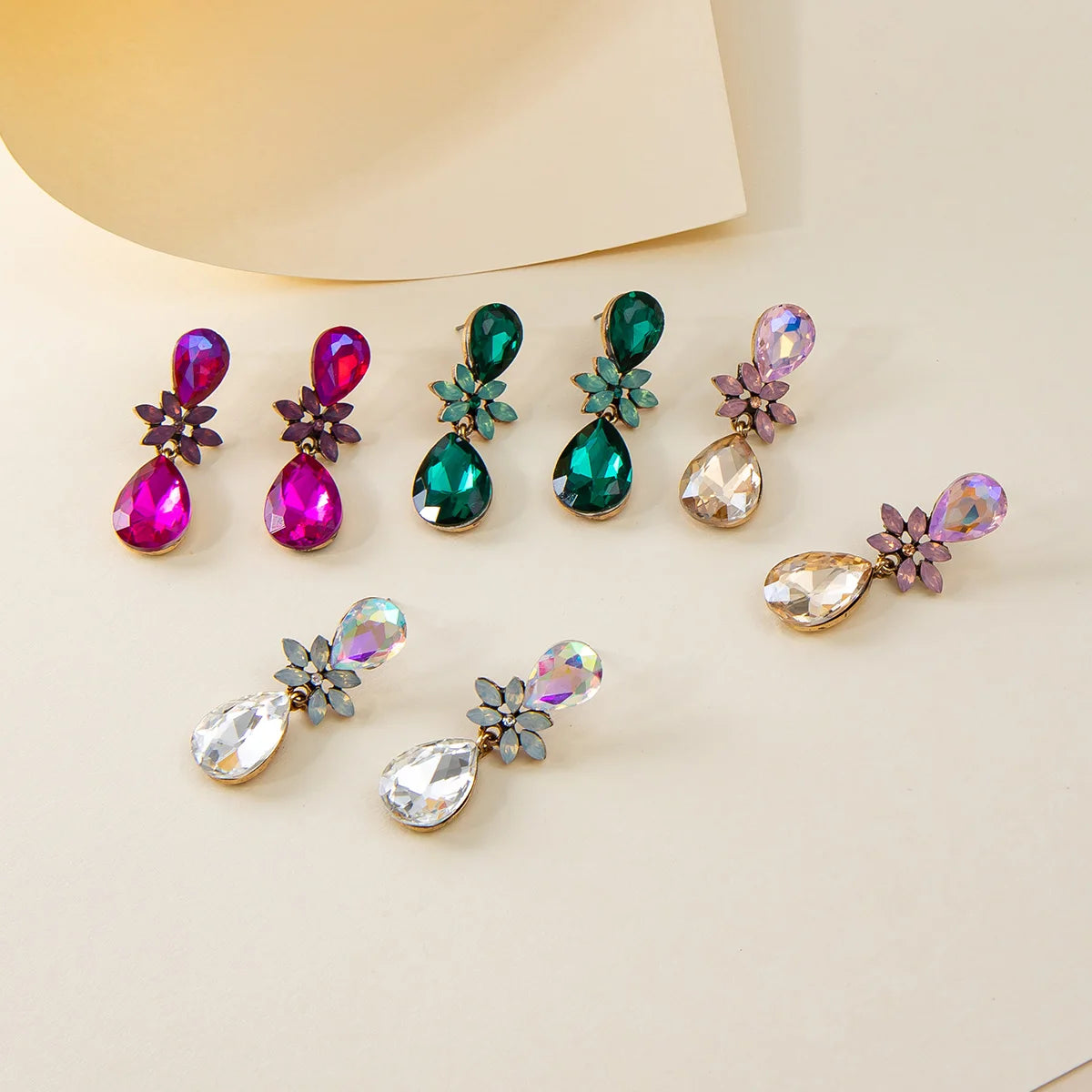 Fashion Jewelry Diamond Water Drop Stud Earrings Multicolor Crystal Rhinestone Flower Dangle Earrings for Gift
