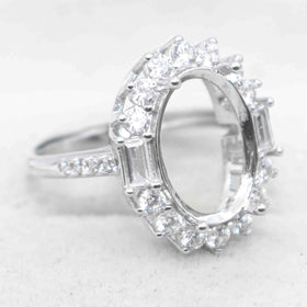 Semi Mount 10*14mm Sterling Silver Ring Empty Frame Blank Support Setting S925 Base Holder Without Center Stone for DIY Inlay