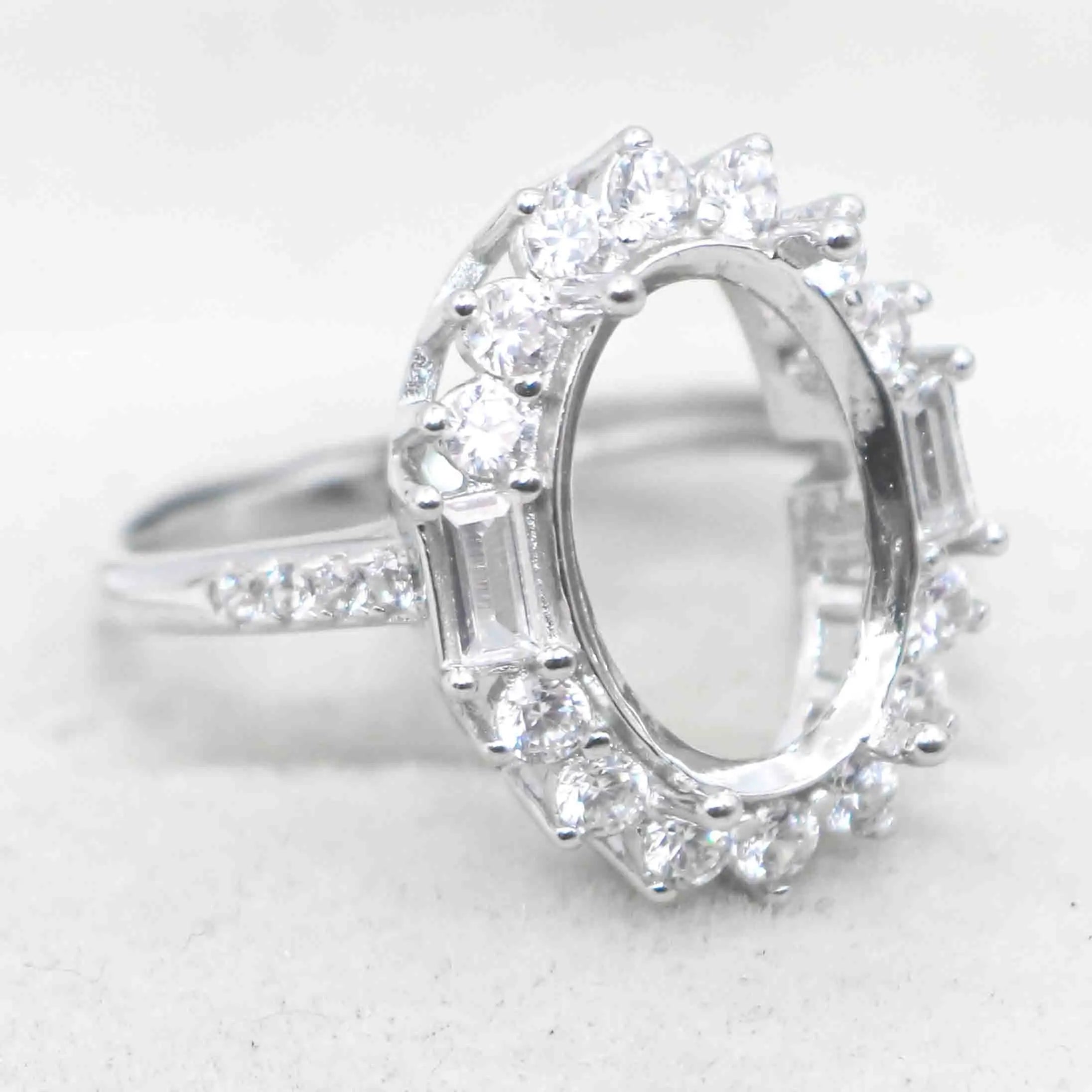 Semi Mount 10*14mm Sterling Silver Ring Empty Frame Blank Support Setting S925 Base Holder Without Center Stone for DIY Inlay