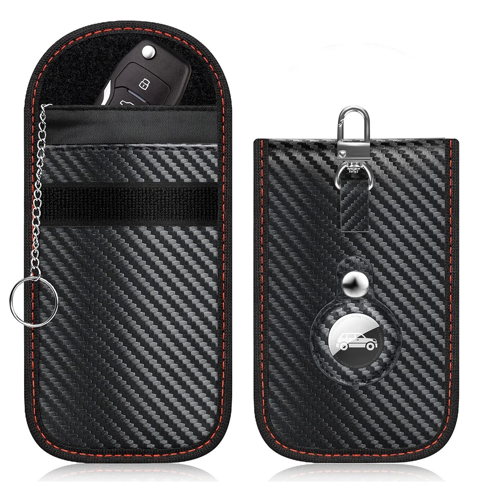 2 in 1 Carbon Fiber Anti-Theft Key Fob Protector Faraday Bag for Key Fob RFID Blocking Car Key Pouch Holder for Airtag