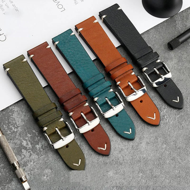 19mm 20mm 22mm Handmade Italian Genuine Leather Watch Strap Vintage Replacement Wristband Oil Waxed Calf Leather Watch Bands