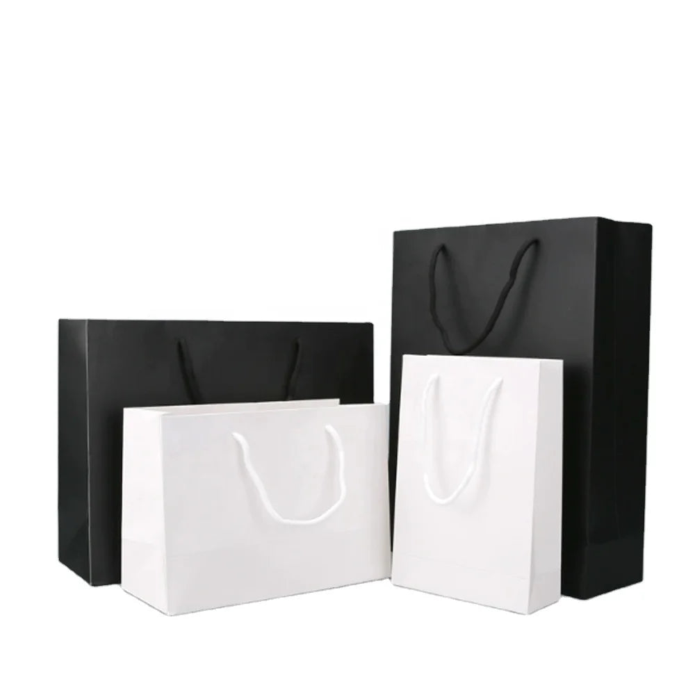 Custom Logo Small Luxury Clothing Jewelry Tote Promotional Gift Packaging Black White Kraft Paper Bag for Supermarket Accepted
