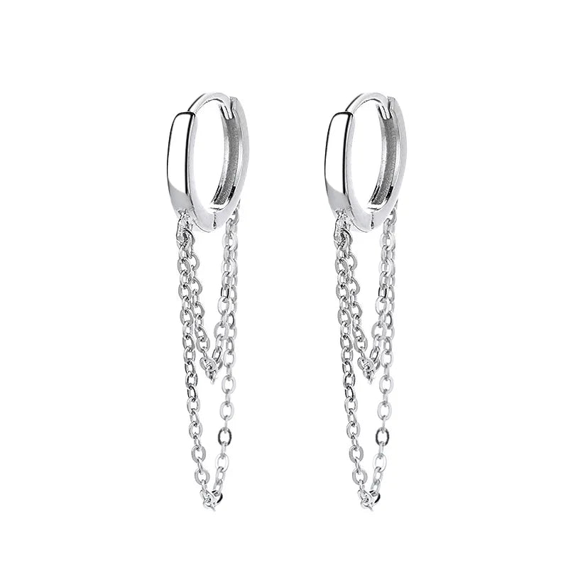 New Tassel Chain Earrings 925 Sterling Silver Small Hoop Earrings for Women
