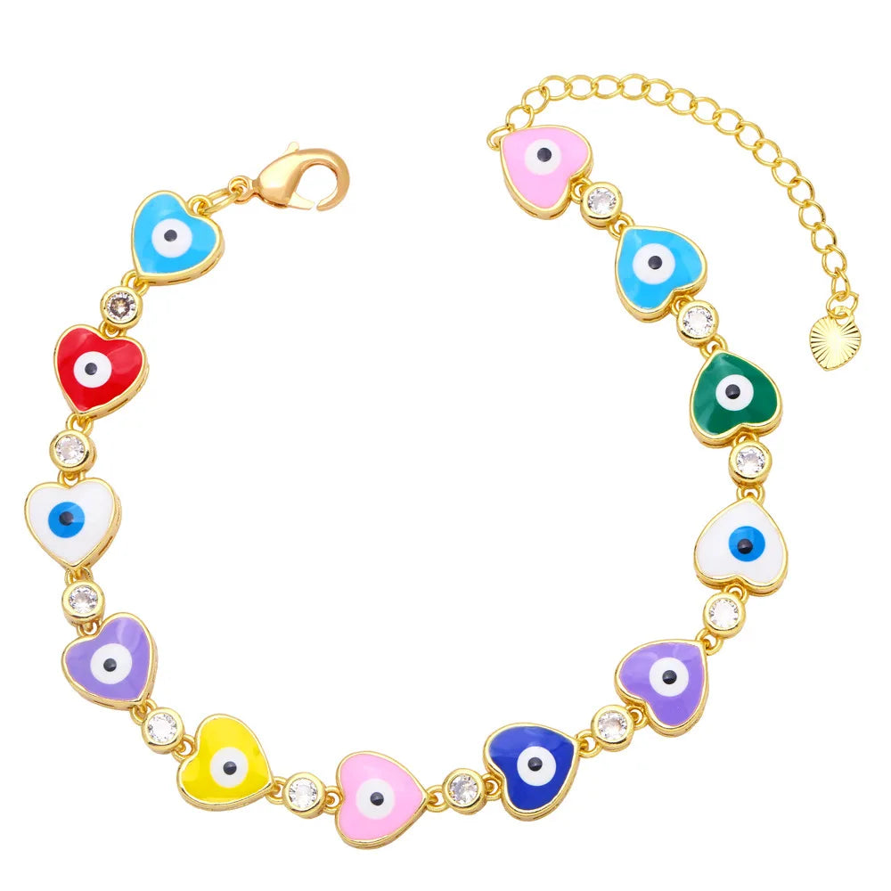 Wholesale Copper Heart-Shaped Evil Eye Bracelet for Women Trendy Drop Oil Bead Design with Zircon for Weddings and Parties