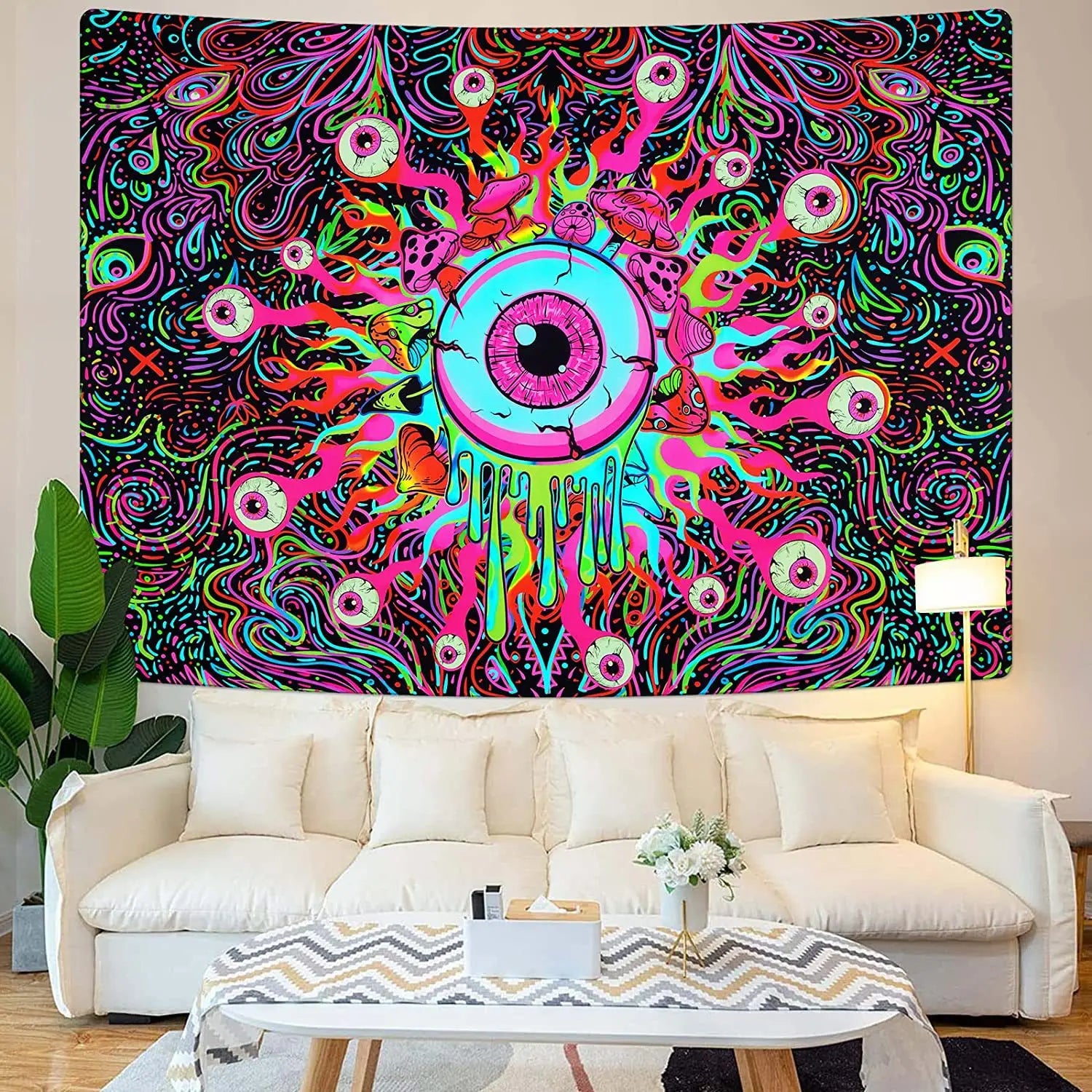 UV Reactive Psychedelic Mandala Elephant Butterfly Woven Printed Tapestry Buddha Wall Hanging Sun Room Decor