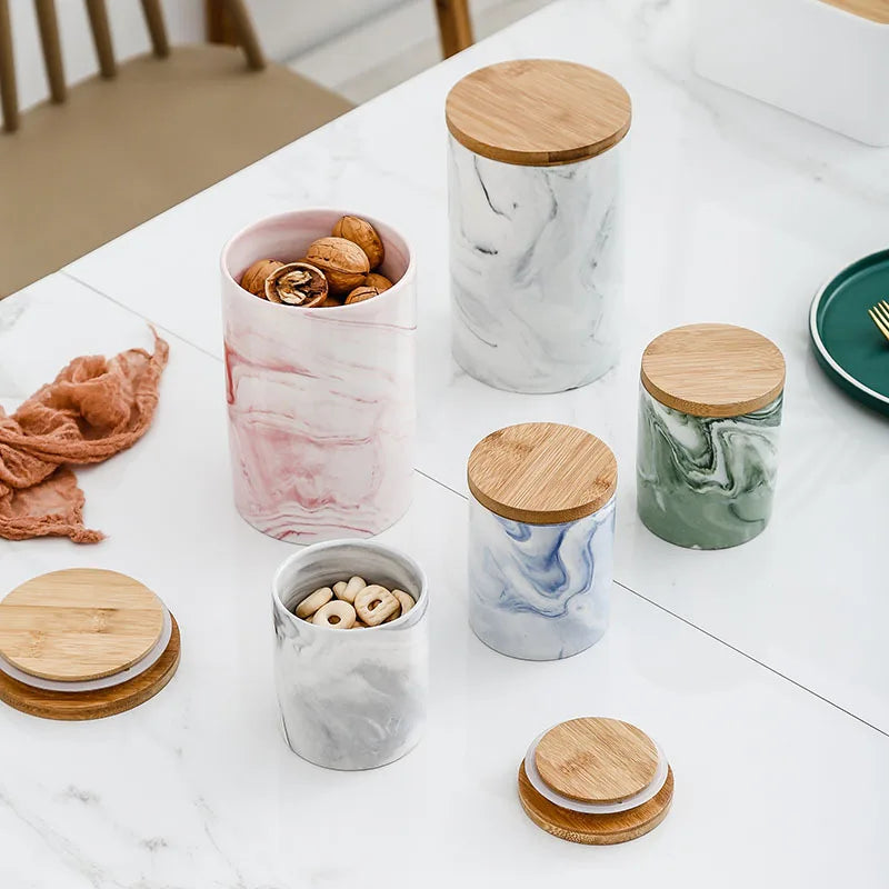 Cheap Candle Glazed Jar Blue Black Big White and Set Canister Ceramic Kitchen Food Brown Box Grey Sweet Support Wooden Cover