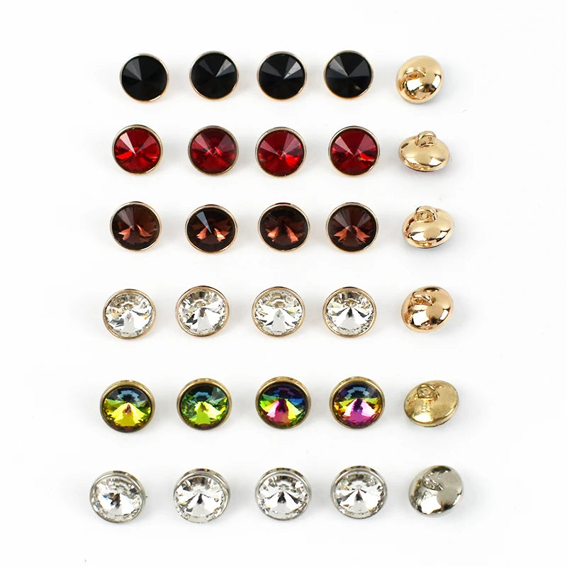 Deepeel CN083 10mm Blouse Glass Metallic Buttons for Women With Diamond Decorative Multi-colored Rhinestone Clothing Accessories