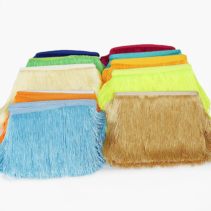Metallic Tassel Lace Trim with Fringe for Latin Dances Dresses Bright Tassel Fringed Curtain and Decorative Use
