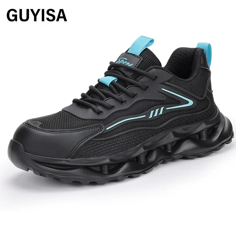 GUYISA OEM/ODM  Lightweight BLACK Sports Series Safety Shoes European Standard Steel Toe Work Safety Shoes for Men