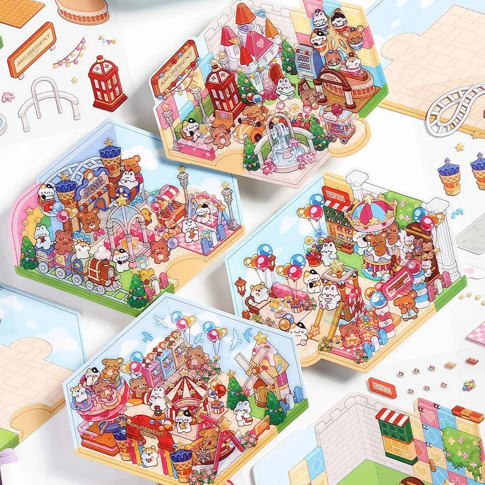 3 Per Pack of Landscaping Stickers rainbow Amusement Park Miniature Stacking Hut Students Diy Sticker Packs MegaBDM