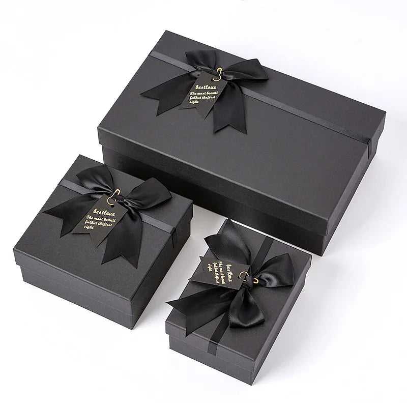 Hot Sale Gift Box Creative Lid and Based Lipstick Black Empty Large Birthday Gift Packaging Box with Bow
