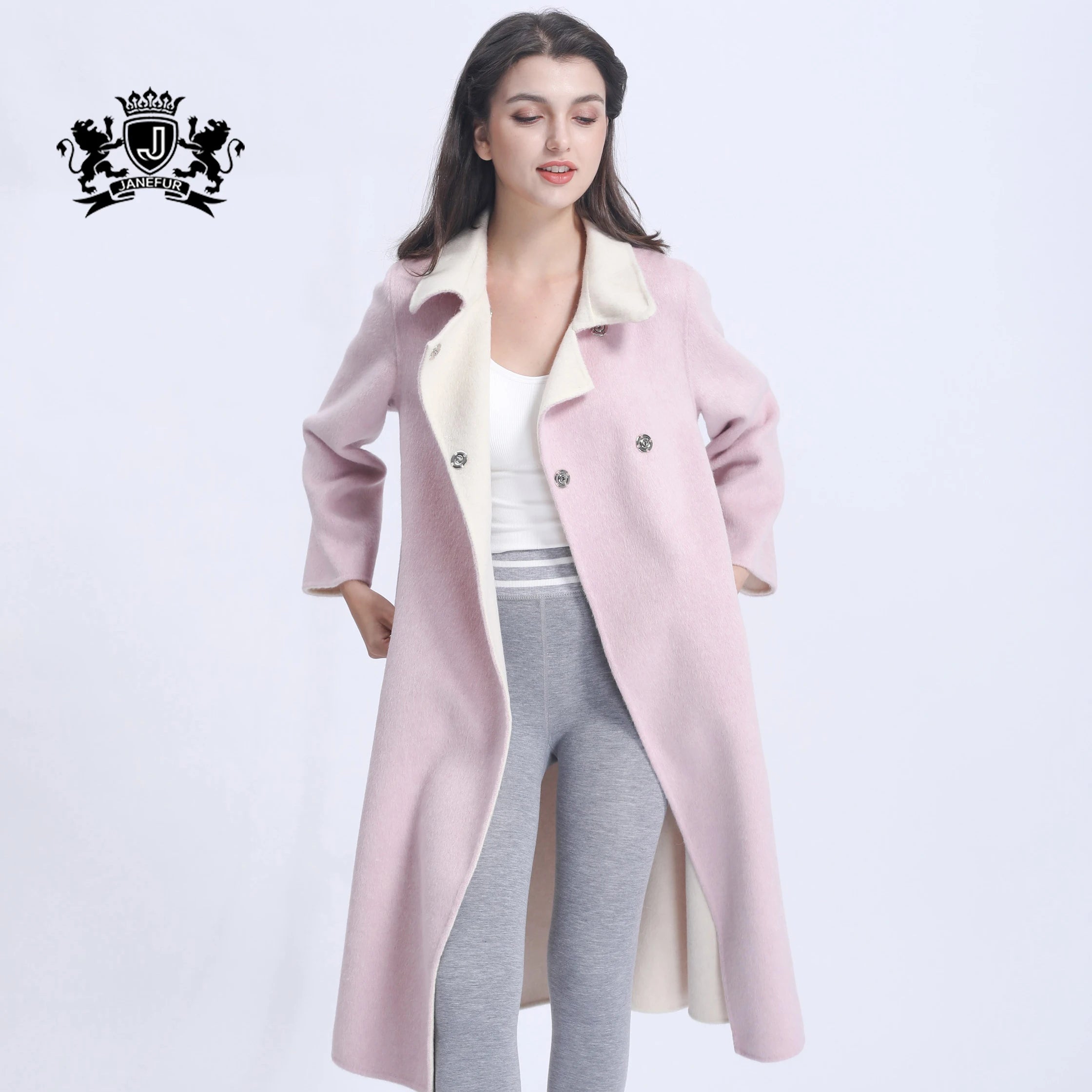 Fashion Autumn Winter Women Cashmere Wool Coat Beautiful Fox Fur Scarf Elegant Trench Wool Coat
