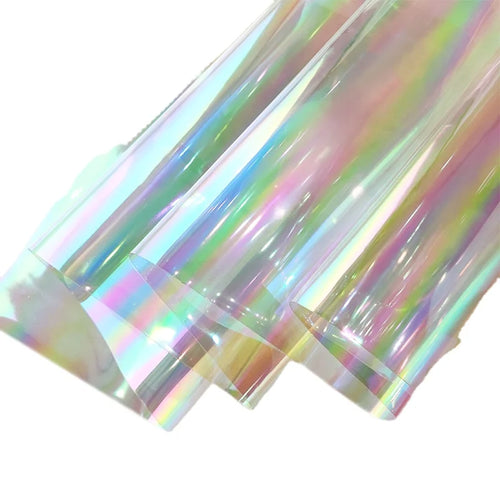 0.4MM Holographic Transparent PVC Film rainbow Color Transparent Faux Leather for Craft Fabrics/bags/shoes