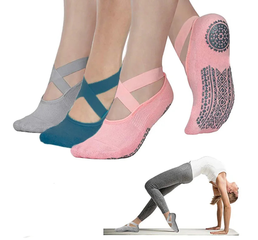 Non-Slip Solid Color Grips Straps Ideal for Pure Barre Ballet Pilates Women Dance Yoga Socks