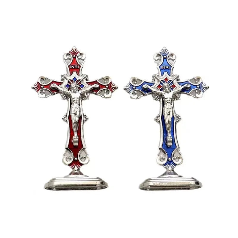Mecrt Catholic Ornament Crucifix Enamel Cross Decorations Religious Prayer Jesus Figurine Metal Statues Cheap Gift