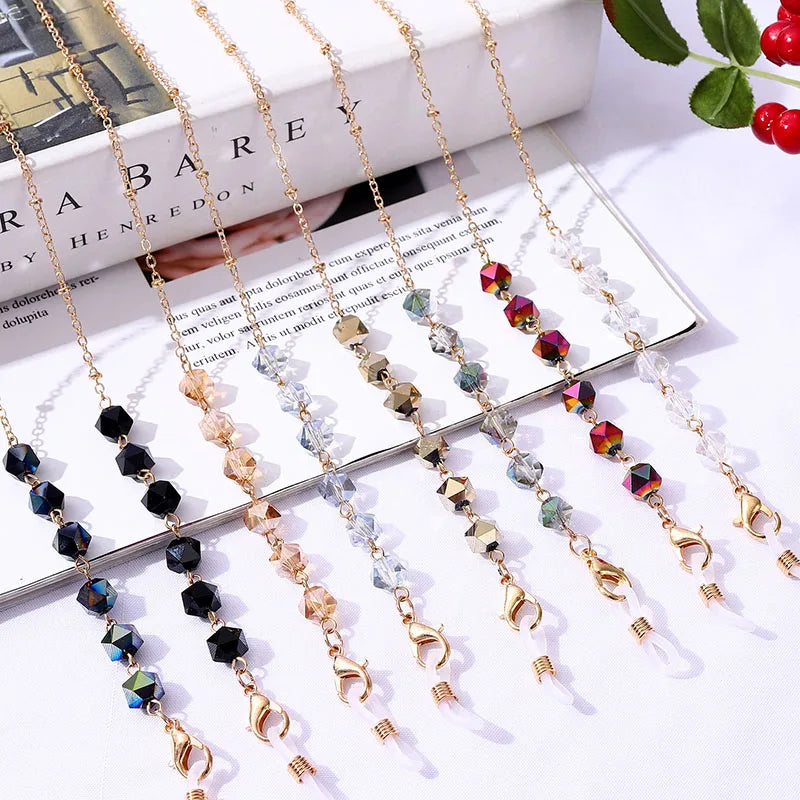 New Fashion Accessories Women Hanging Neck Gold Crystal Stone Glasses Eye Glass Chain
