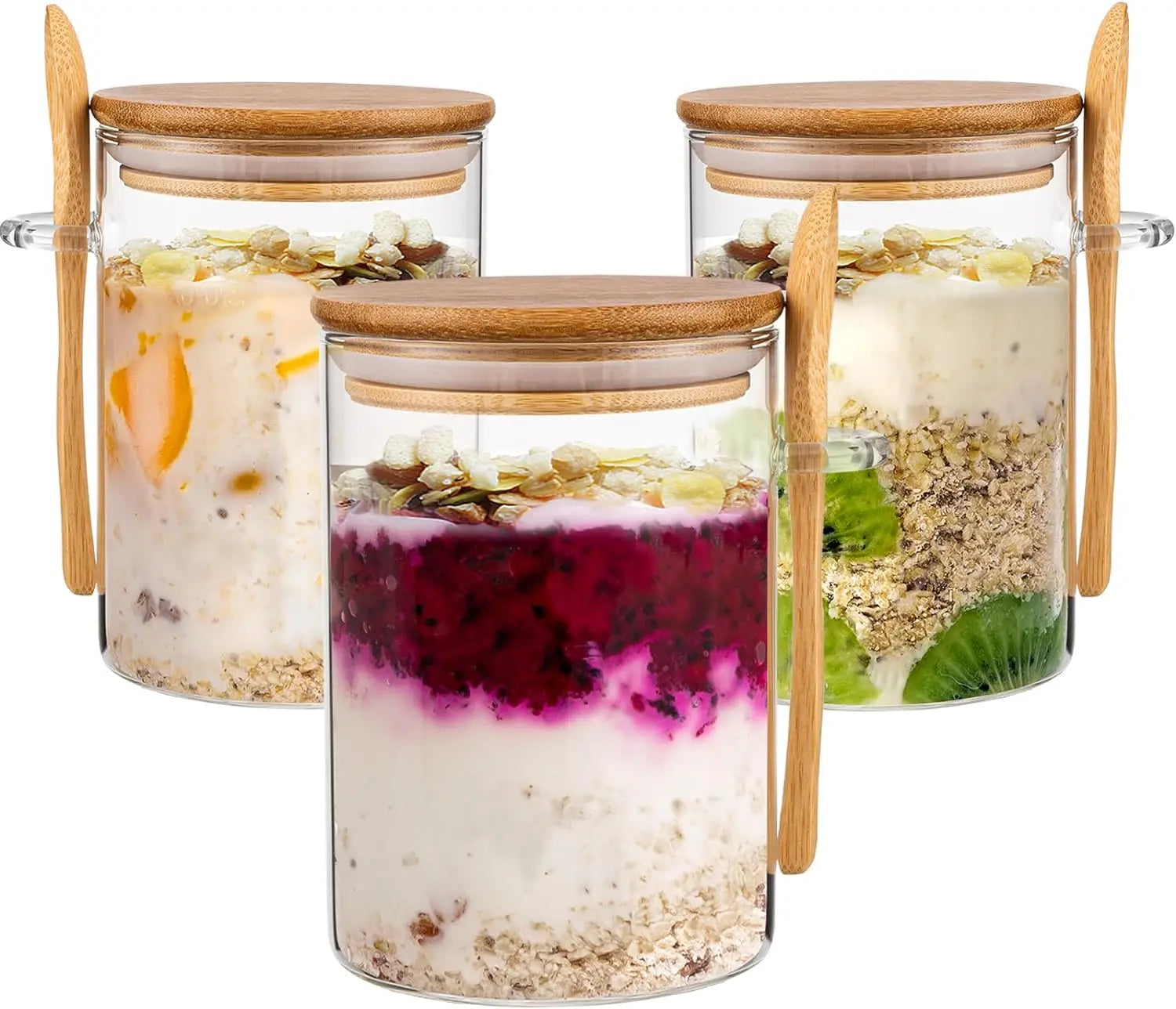 Glass Jars with Bamboo Airtight Lid and Spoon Overnight Oats Containers with Lids Decorative and Durable Kitchen Glass Canisters