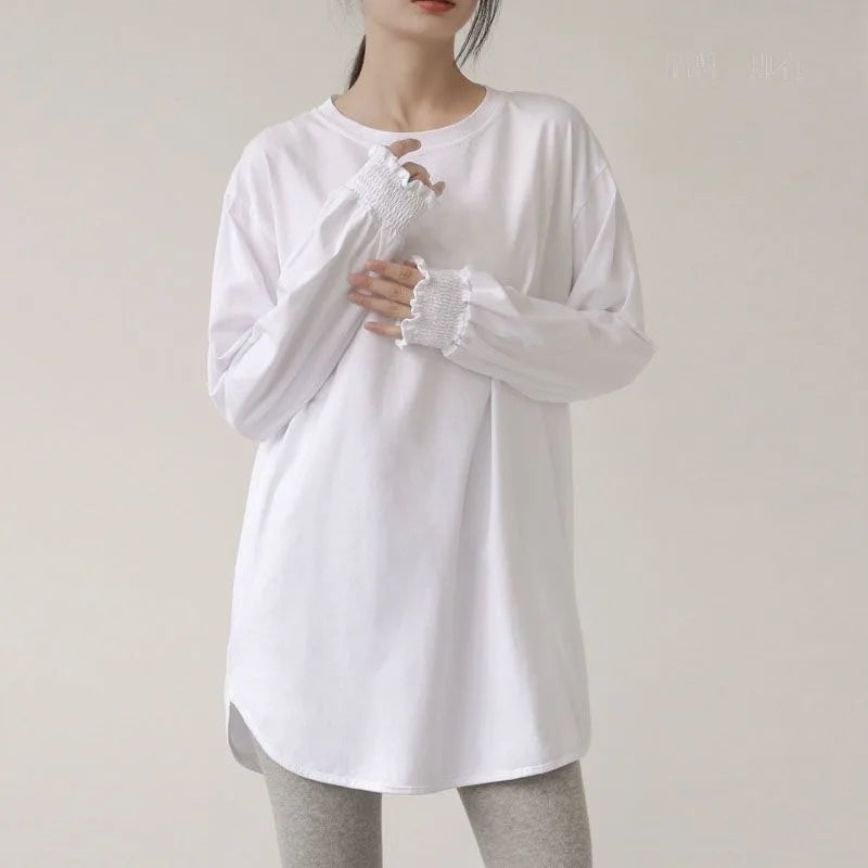 M-4XL  Medium Length Top Women's Autumn and Winter New Loose Fit Large Underlay Plush Bottom Long Sleeve T-shirt