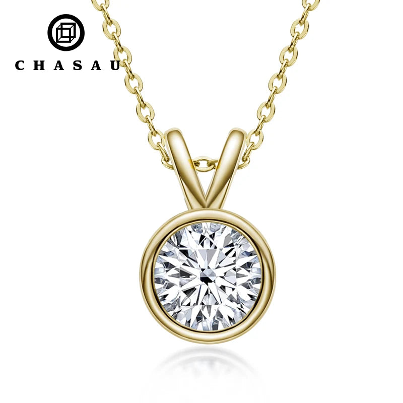 14K Gold Plated 925 Sterling Silver Shiny Perfect Cut CZ Zircon Created Diamond 2.0ct Pendant Necklace Birthday Jewelry Gifts