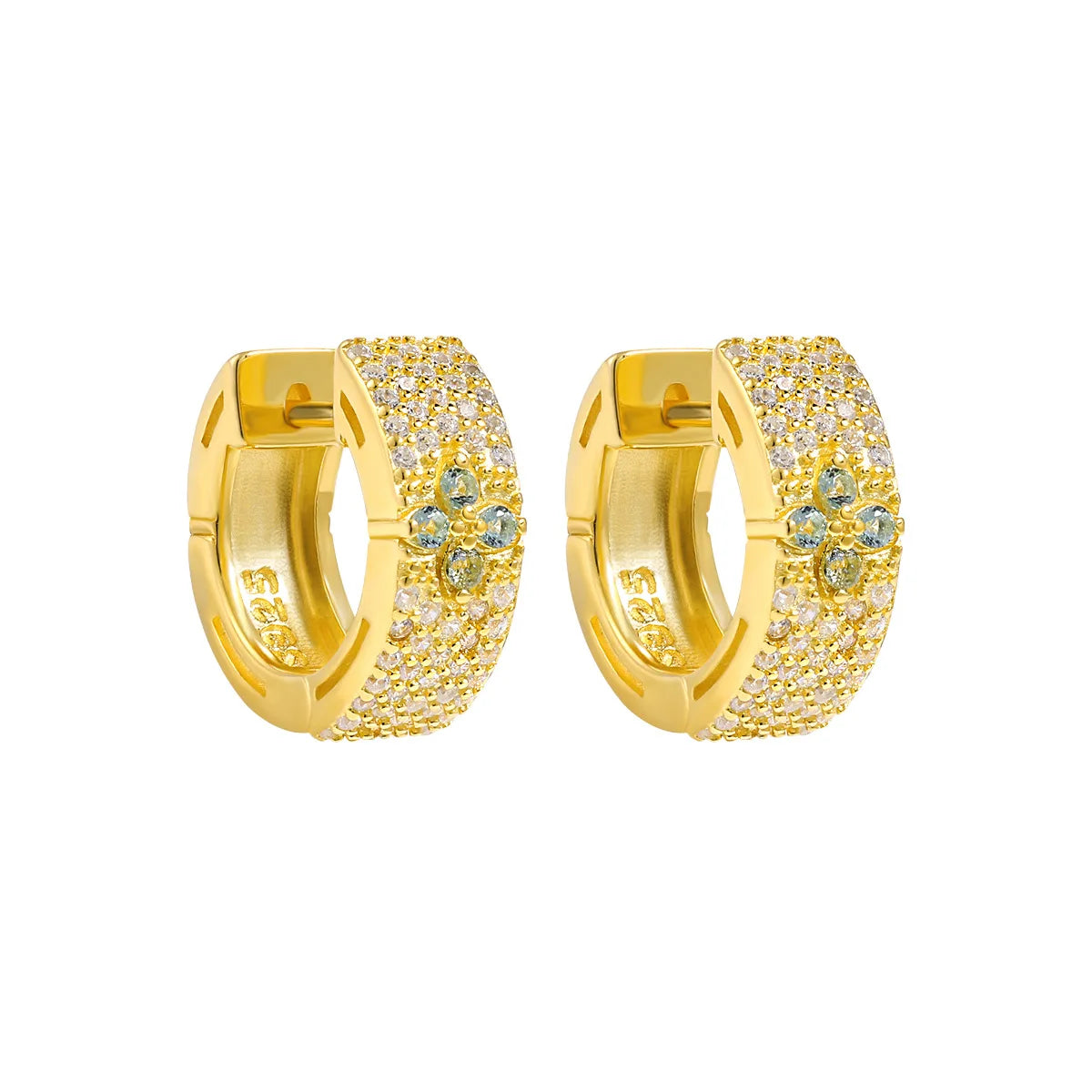 Light Luxury S925 Sterling Silver 18k Gold Plated Full Diamond Clover Huggie Hoop Earrings for Women