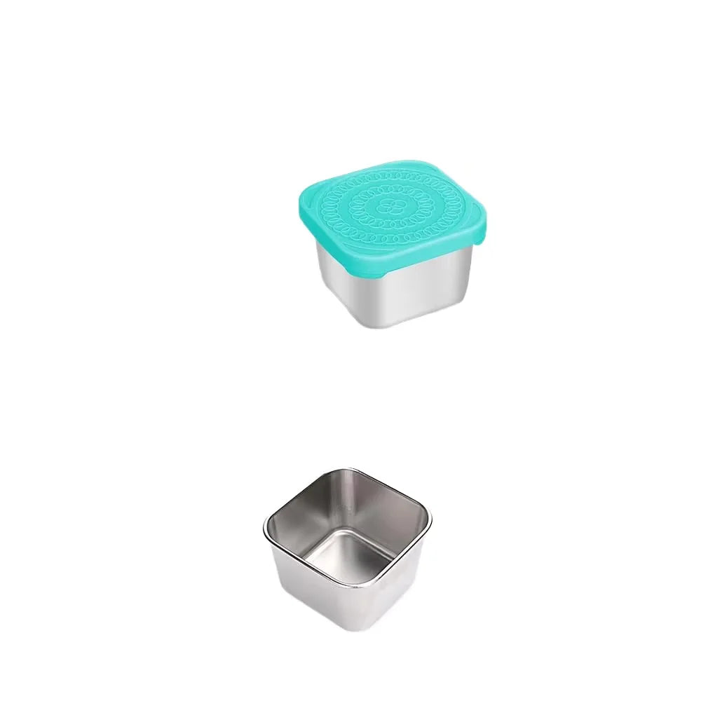 200ML Stackable Mini Food Storage Leak-proof Metal Stainless Steel Condiment Containers Jars with Silicone Lids