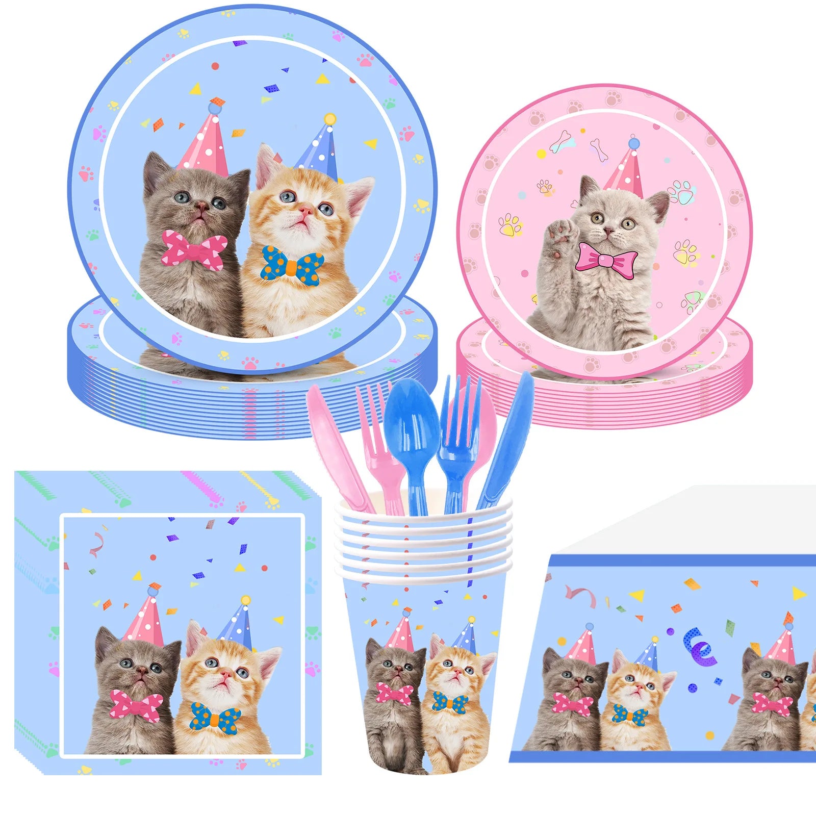 Pet Cat Theme Birthday Party Items Disposable Party Tableware Set