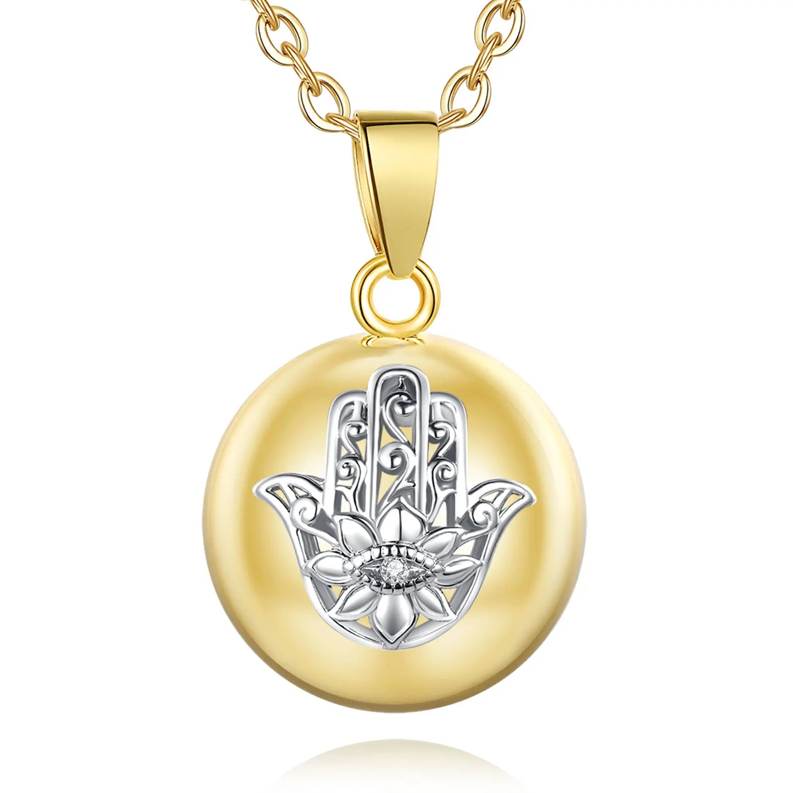 Gold Plated Trendy Hamsa Hand Music Chime Harmony Ball Pregnancy Bola Link Chain Pendant Necklace for Wedding Engagement Party