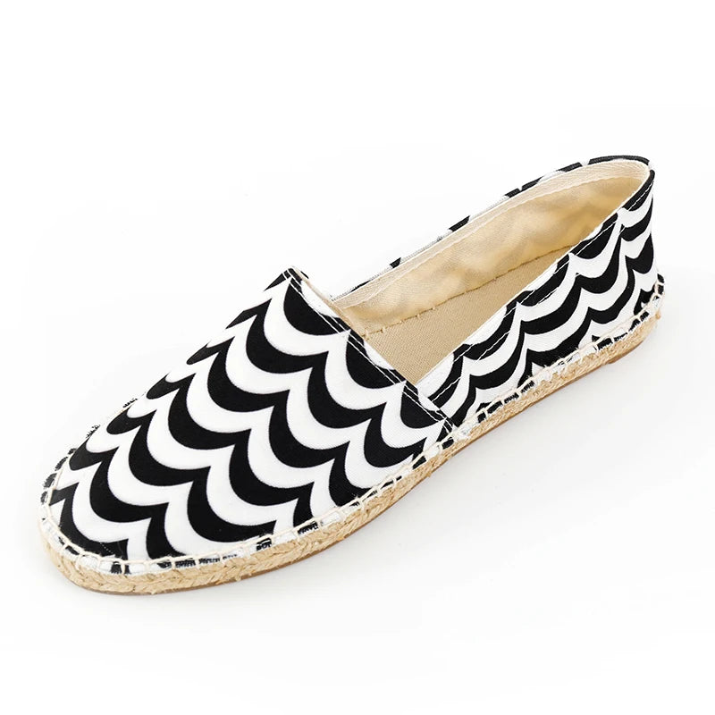 The Women Basic Fabric Stripe Canvas Lining Soft Insole Fashion Causal Espadrilles Flat Shoes