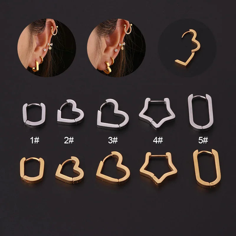 Gold Classic Wedding Gift Oval Heart Stainless Steel Lobe Auricle Cartilage Earring Hoop Conch Helix Conch Piercing Jewelry
