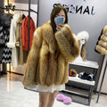 Janefur Big Shawl Collar Outwear Furry Fur Jacket Luxury Women Winter Real Red Fox Fur Coat