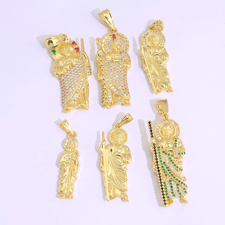 CZ8621 18k Gold Plated CZ Saint Jude  San Judas Tadeo Pendant Diamond Pave Thaddeus Chaplet by Heavenly Divine Pendants