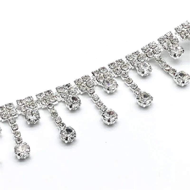 Wholesale Delicate Clear Glass Rhinestones Bling Metal Trimming Fringe Chain for DIY Clothing Accessories